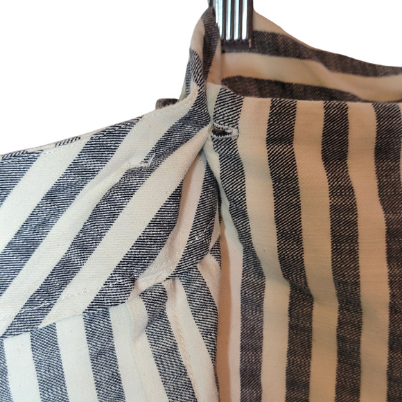 Anthropologie Striped Pencil Skirt Wrap Belted Midi Knee Length Blue & White 10 - Picture 7 of 14